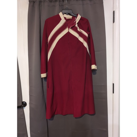 Vassarette Women's Medium Red Zip Nightgown, Vintage Sleepwear Striped Nightgown - Picture 1 of 8